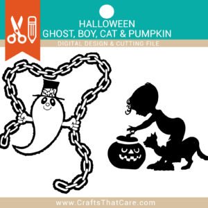HALLOWEEN | Ghost svg, ghost with chains, boy, cat, pumpkin silhouette, trick or treat, halloween pumpkin, halloween ghost