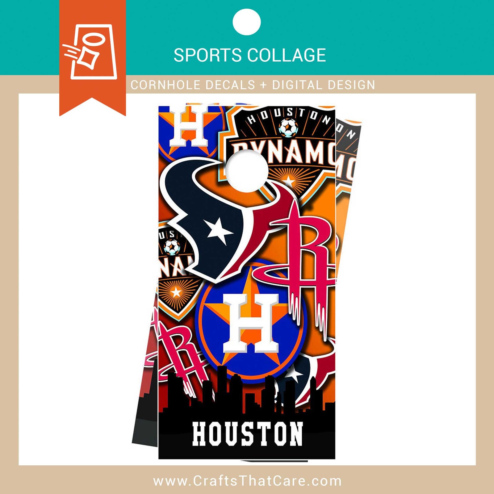 SPORTS | Sports Logo Cornhole Decals, Custom Cornhole Board Designs, Collage Sports Cornhole Wrap, Tailgate Cornhole Board Art, Sports-Themed Cornhole Boards