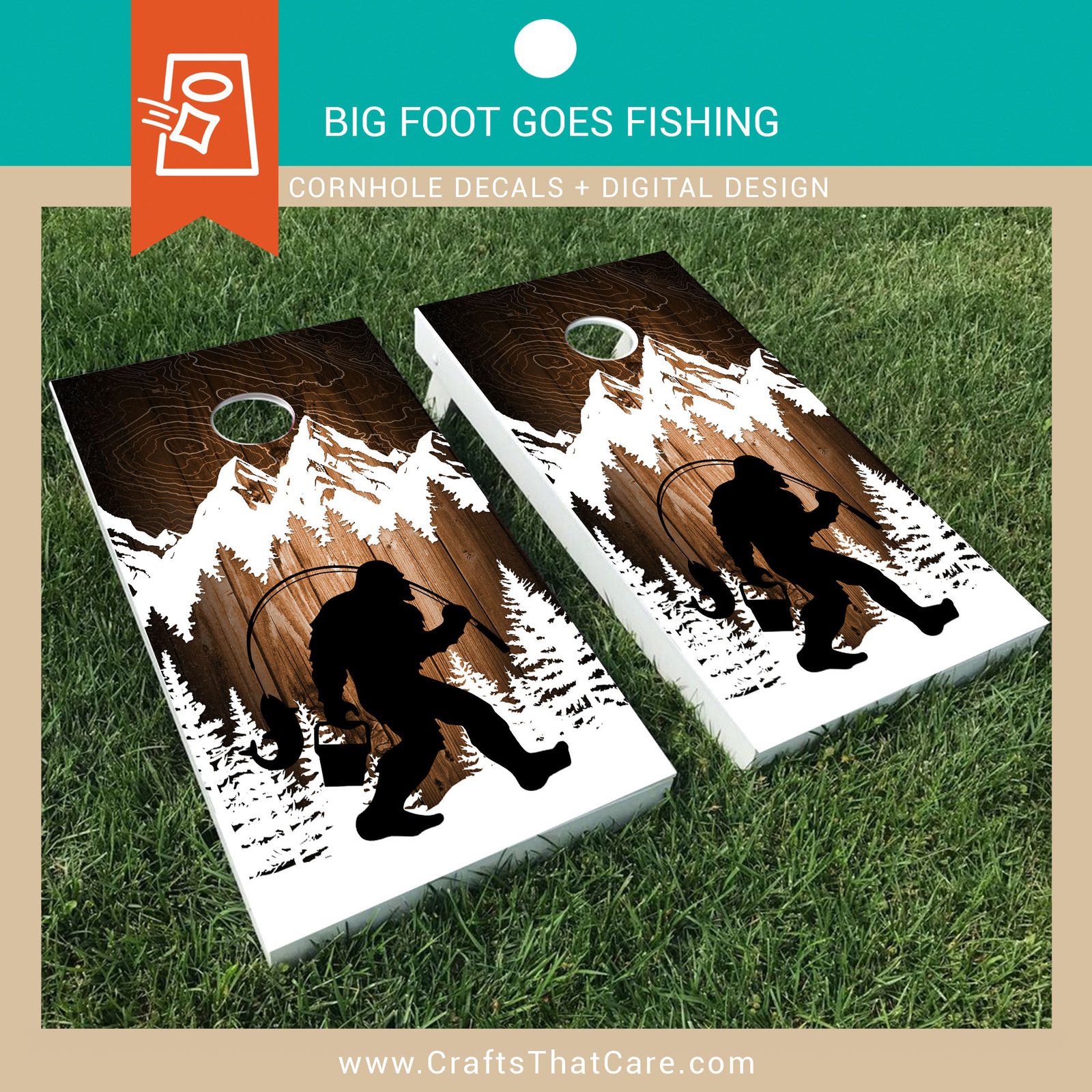BIG FOOT | Big Foot Goes Fishing, Sasquatch, Legend, Cryptid, Cornhole Board Decals, Outdoor Games, Tailgate - Image 2