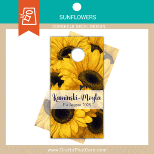 FLOWERS & FLORAL | Custom Sunflower Wedding Cornhole Decal, Personalized Names Date Vinyl Wrap
